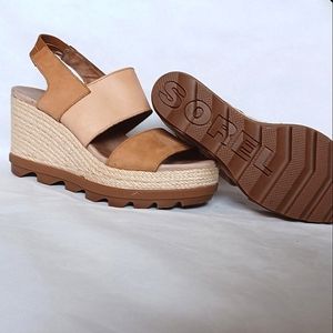 SOREL Joanie II Slingback Wedge Sandals Tan Colorblock Size 8.5 EUC